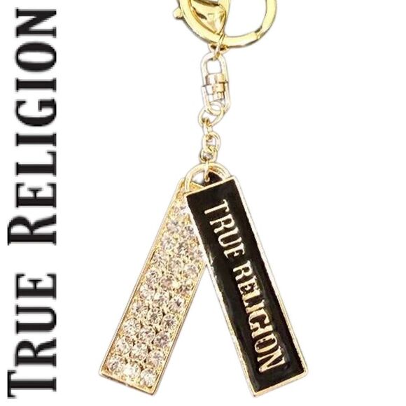 True Religion Logo & Rhinestone Bars Keychain/Bag Charm - Picture 1 of 4